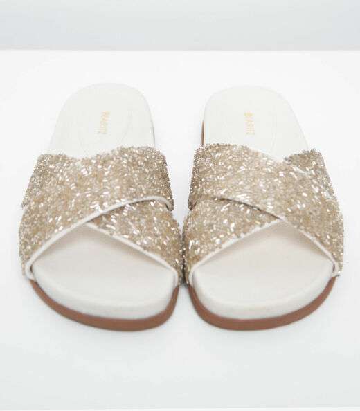 Chinelo Papete Feminina Com Strass Select Off White