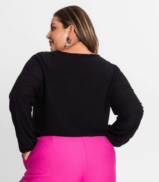 Blusa Feminina Plus Size Em Viscose Secret Glam Preto