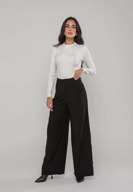 Blusa de Tricot Com Tramas Texturizada Branco Salvatore