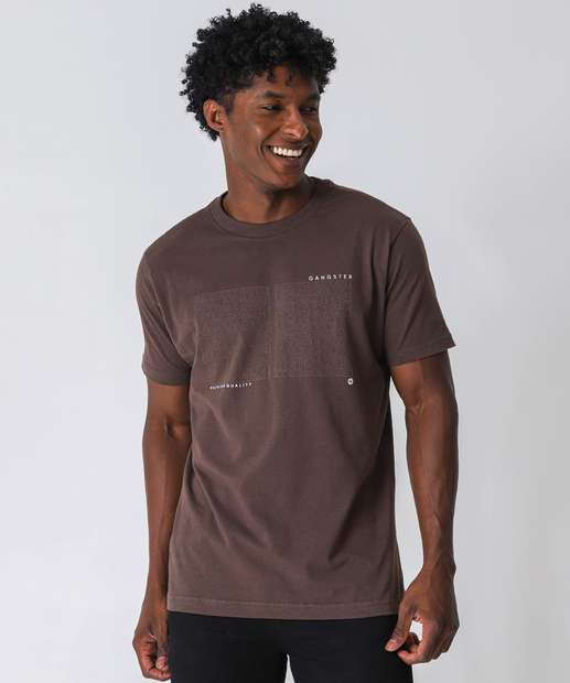Image_Camiseta Masculina Estampa Frontal Gangster Marrom