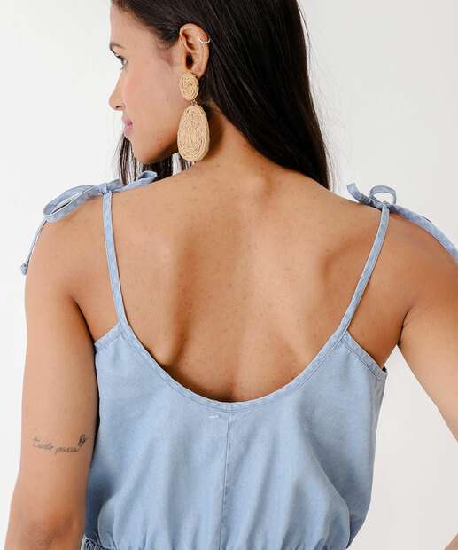 Macaquinho Feminino Jeans Bolsos Alças Finas Marisa