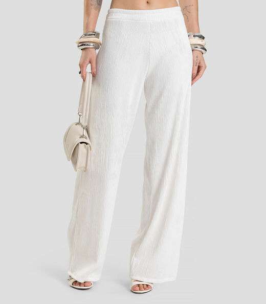 Calça Pantalona Feminina Texturizada Fluída Dianna Bege