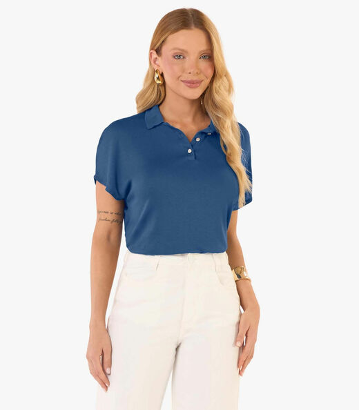 Image_Blusa Feminina Visco Tricot Gola Polo Rovitex Azul