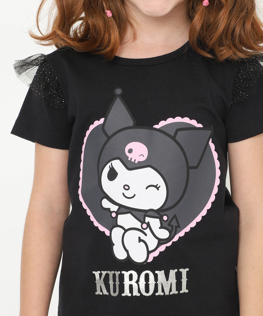 Blusa Infantil Hello Kitty Halloween Tule Tam 4 a 10 Preto