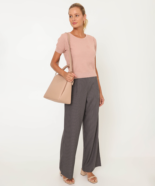 Blusa Feminina Tricô Manga Curta Marisa Rosa