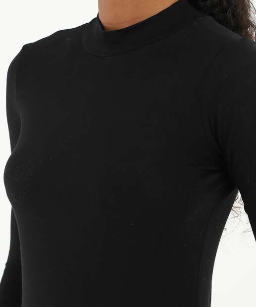 Blusa Feminina Gola Média Manga Longa Marisa Preto