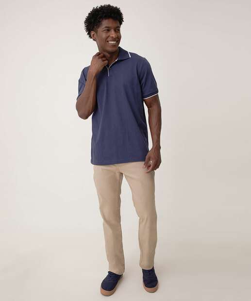 Polo Masculina Botões Manga Curta MR Azul