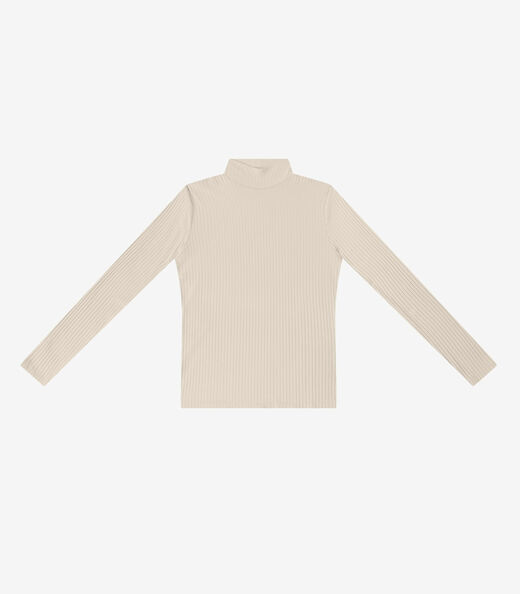Blusa Manga Longa Ribana Canelada Rovitex Bege