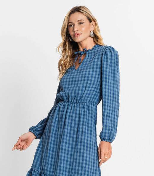 Vestido Midi Feminino Manga Longa Endless Azul