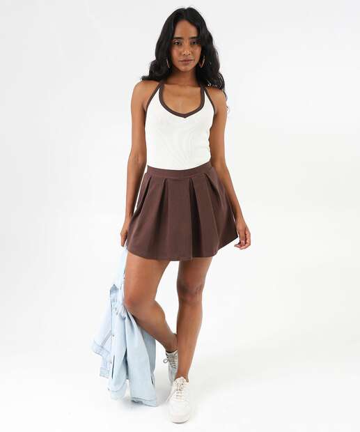 Image_Short Saia Feminino Moletinho Plissado Marisa Marrom