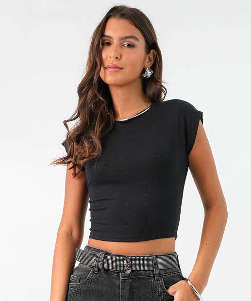 Image_Blusa Feminina Canelada Manga Curta Marisa Preto