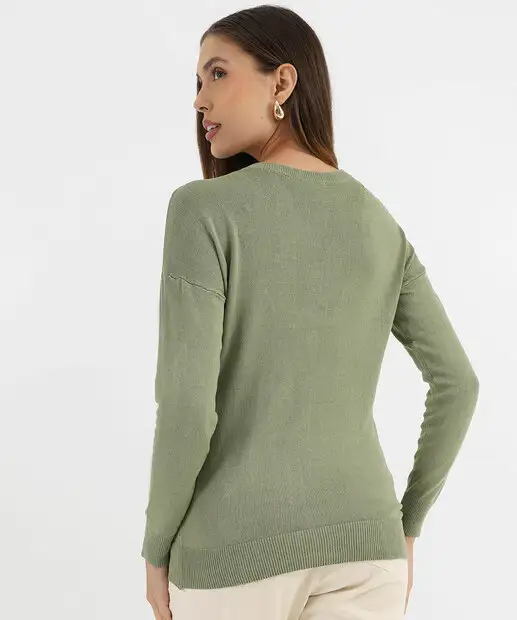 Suéter Feminino Decote V Nervura Marisa Verde