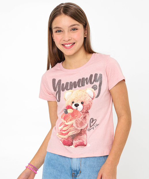 Image_Camiseta Juvenil Estampa Urso Marisa Tam 10 a 16 Rosa