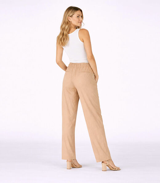 Calça Reta Feminina Em Air Flow Com Bolsos Aishty Bege