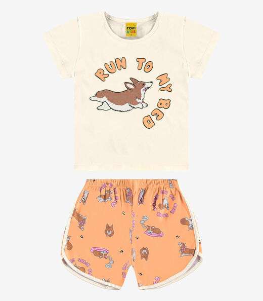 Pijama Infantil Feminino Meia Malha Rovi Kids Laranja