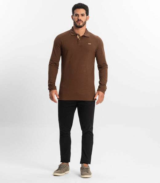 Polo Manga Longa Masculina Diametro Marrom