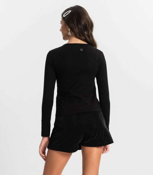Blusa Juvenil Feminina Manga Longa Minty Preto