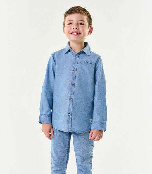 Camisa Jeans Infantil Masculina Trick Nick Cinza