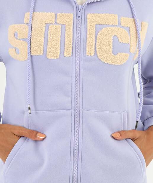 Casaco Feminino Moletom Capuz Stitch Azul