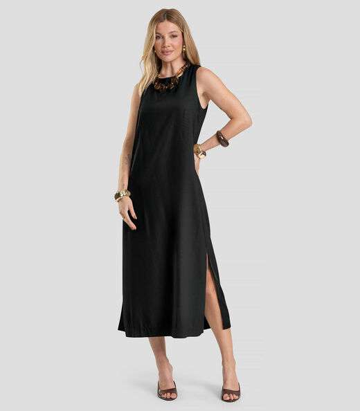 Image_Vestido Midi Feminino em Tecido Linho Dianna Preto