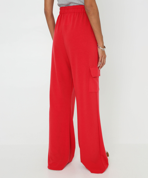 Calça Feminina Moletinho Wide Leg Cargo Marisa Vermelho