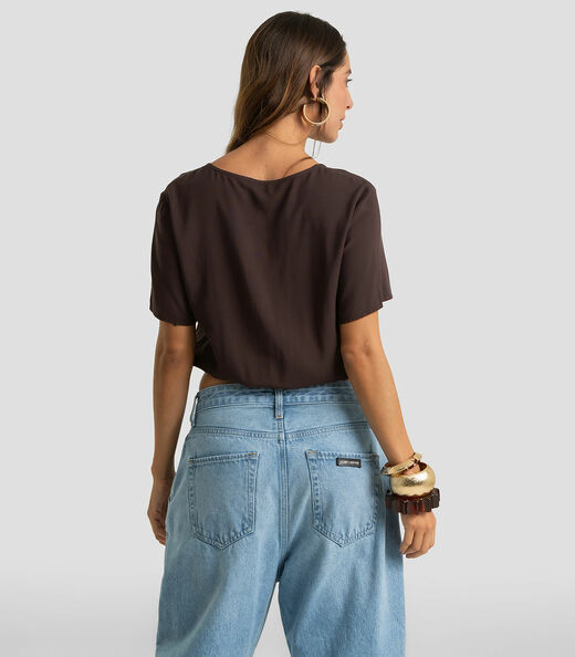 Blusa Feminina Transpassada Em Viscose Dianna Marrom