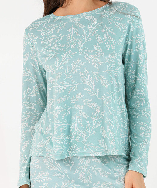 Pijama Feminino Capri Estampado Manga Longa Marisa Azul