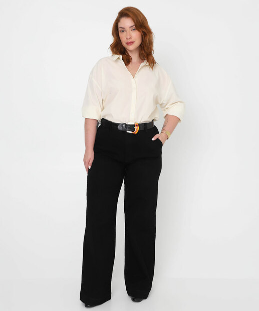 Image_Calça Plus Size Feminina Wide Leg Petit Sarja Sawary Preto