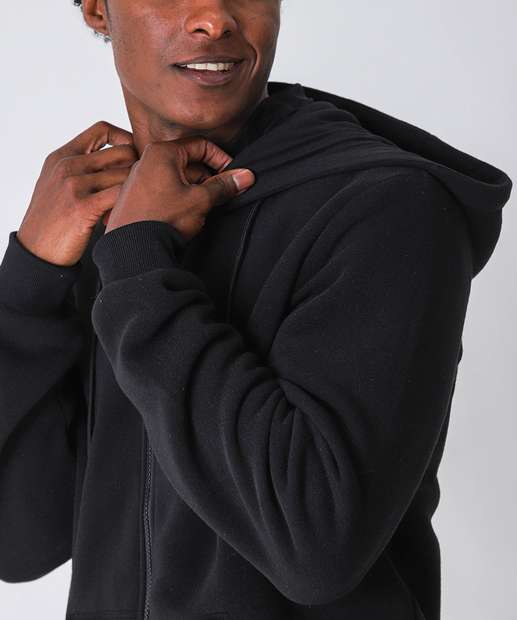 Casaco Masculino Moletom Fitness Capuz Marisa Preto