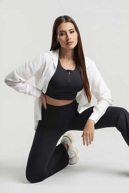 Image_Top Fitness Alças Cruzadas com Zíper e Bojo Poliamida Preto Wemood