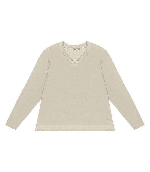 Blusa Plus Size Manga Longa Feminina Secret Glam Bege