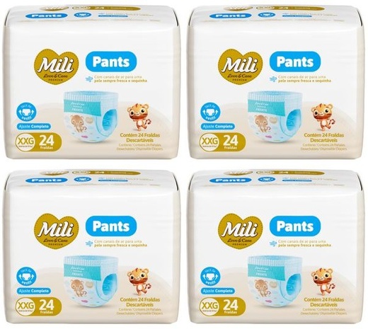 Image_Kit 4 Fraldas Mili Lovecare Pants Jumbo (Xgg) 24 Unidades cada