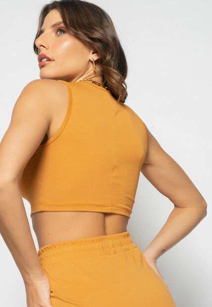 Cropped Regata Recorte Malha Caramelo Salvatore Fashion