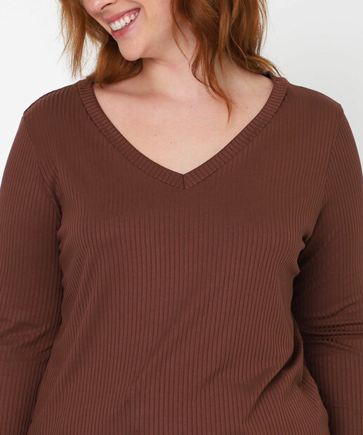 Blusa Plus Size Feminina Canelada Marisa Marrom