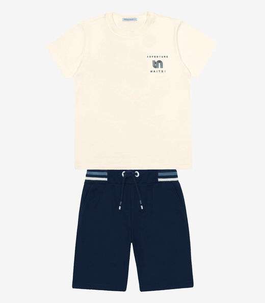 Conjunto Infantil Camiseta Com Bermuda Trick Nick Bege