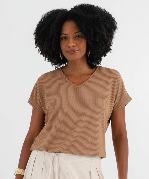 Image_Blusa Feminina Canelada Manga Curta Marisa Bege