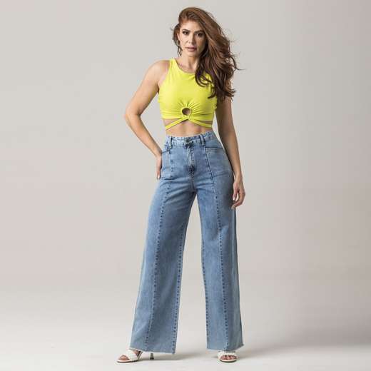 Image_Calça Pantalona Jeans Feminina Moderna Zune