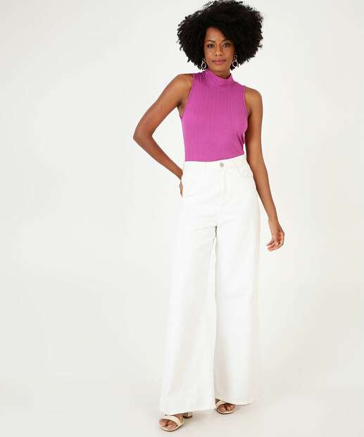 Blusa Regata Feminina Canelada Gola Alta Marisa