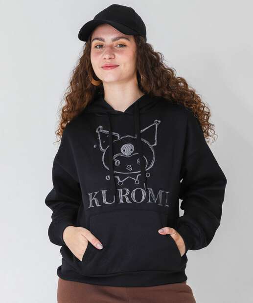 Image_Blusão Feminino Moletom Flanelado Kuromi Preto