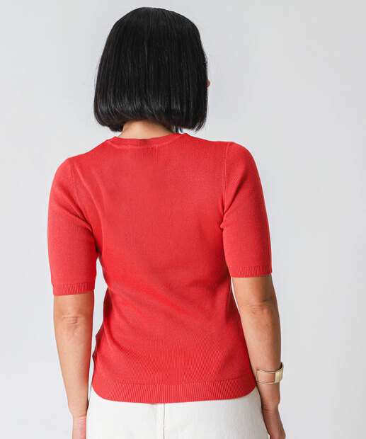 Blusa Feminina Canelada Manga Curta Marisa Vermelho