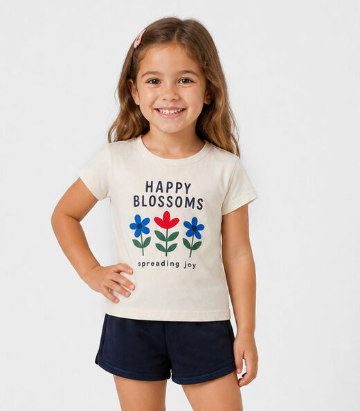Image_Conjunto Menina Short e Blusa Estampada Select Bege