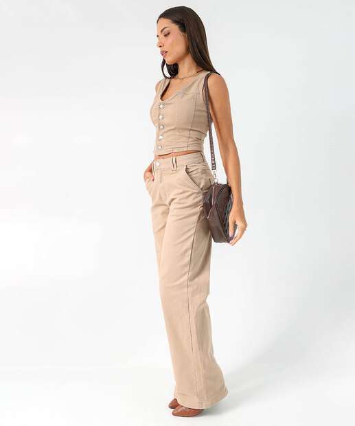 Colete Feminino Sarja Botões Sawary Bege