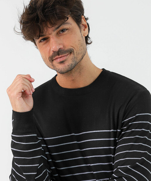 Suéter Masculino Tricô Listrado Marisa Preto
