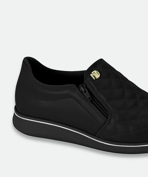 Tênis Casual Feminino Matelassê Zíper Modare Preto
