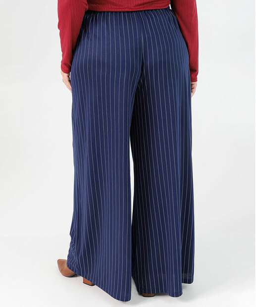 Calça Plus Size Feminina Pantalona Listrada Marisa Azul