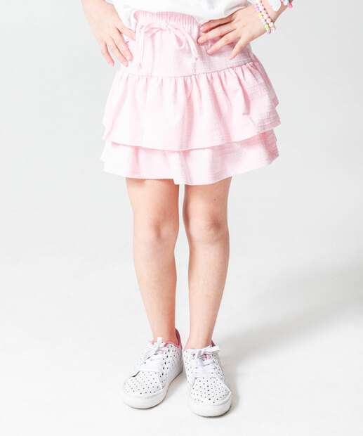 Saia Infantil Babados Textura Marisa Tam 1 a 3 Rosa