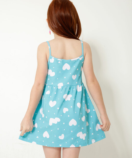 Vestido Infantil Estampa Corações Alças Finas Tam 4 a 10