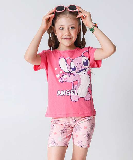Conjunto Infantil Estampa Angel Stitch Tam 4 a 10 Rosa