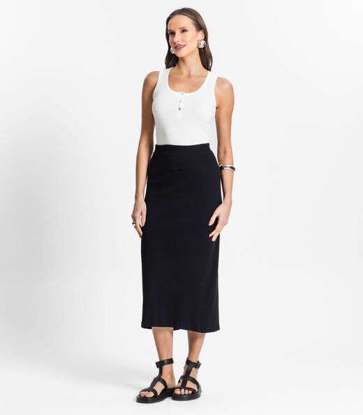 Saia Midi De Ribana Feminina Endless Preto