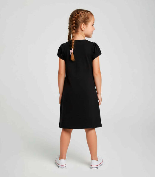 Vestido Infantil Manga Curta Estampado Select Preto